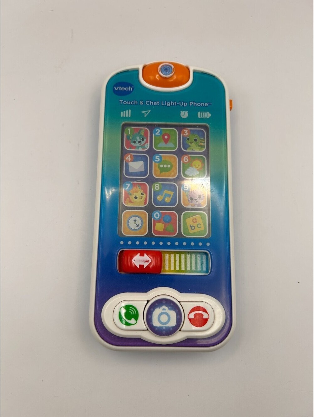 VTech Touch & Chat Light-Up Phone Interactive Baby Toy Blue Slider Switch Top